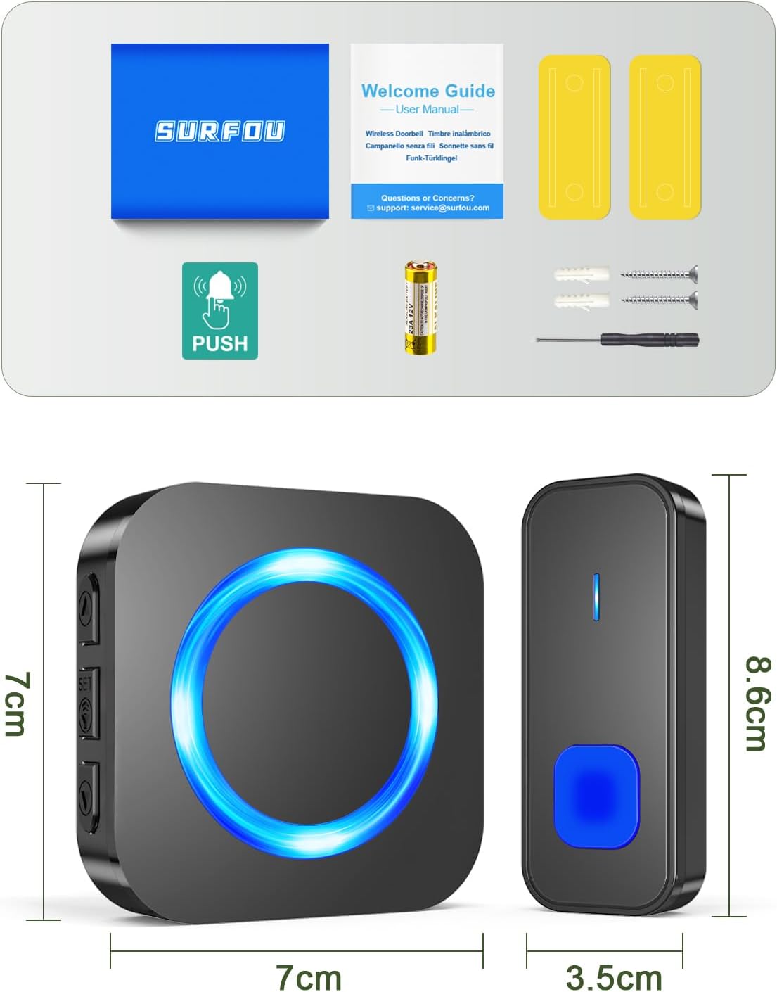 Thumbnail 6 de SURFOU Wireless Doorbell – 1,300 ft Range, 55 Melodies, Waterproof Plug‑in Kit