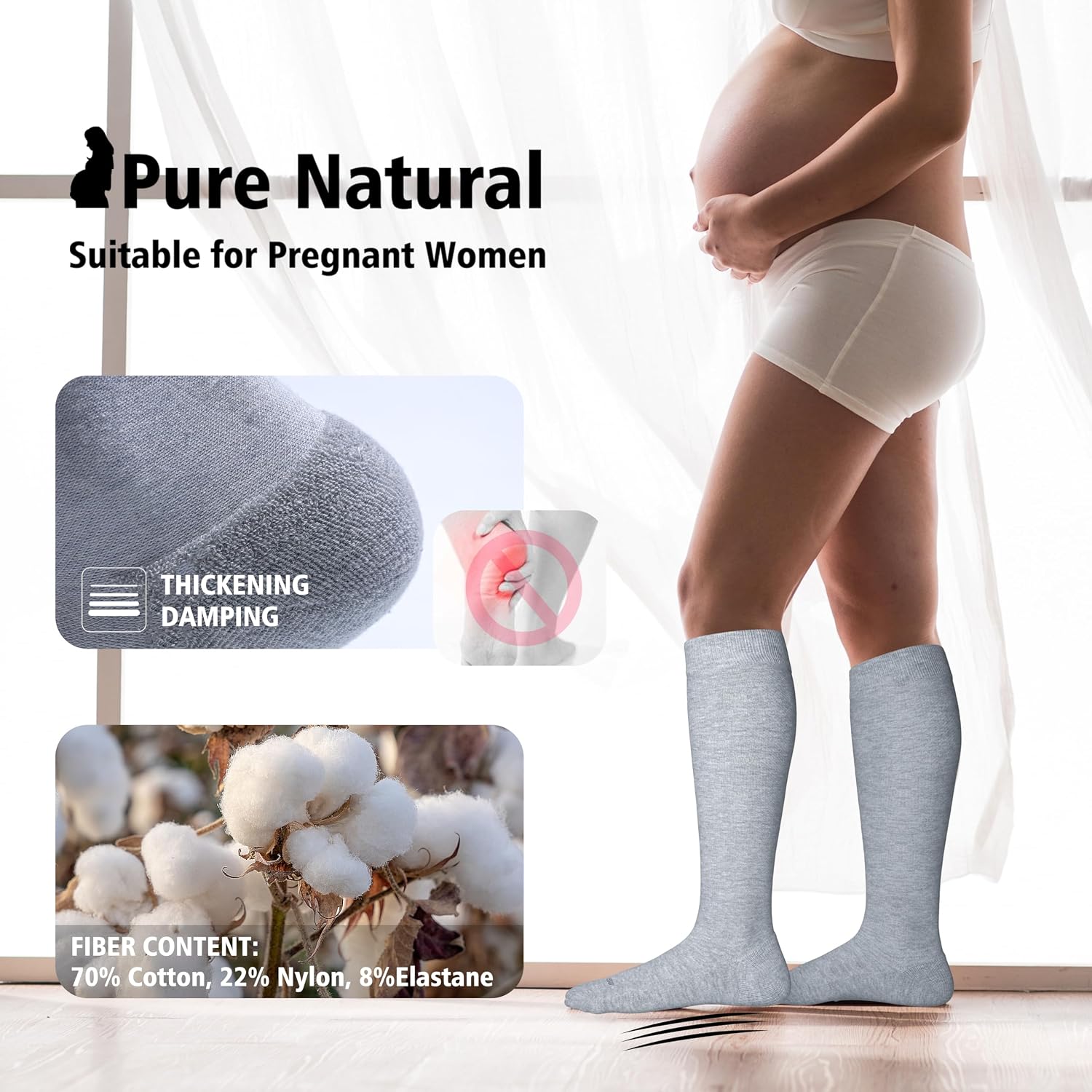 Detalle de LEVSOX Cotton Compression Socks for Women & Men, 20-30mmHg Knee-High Support
