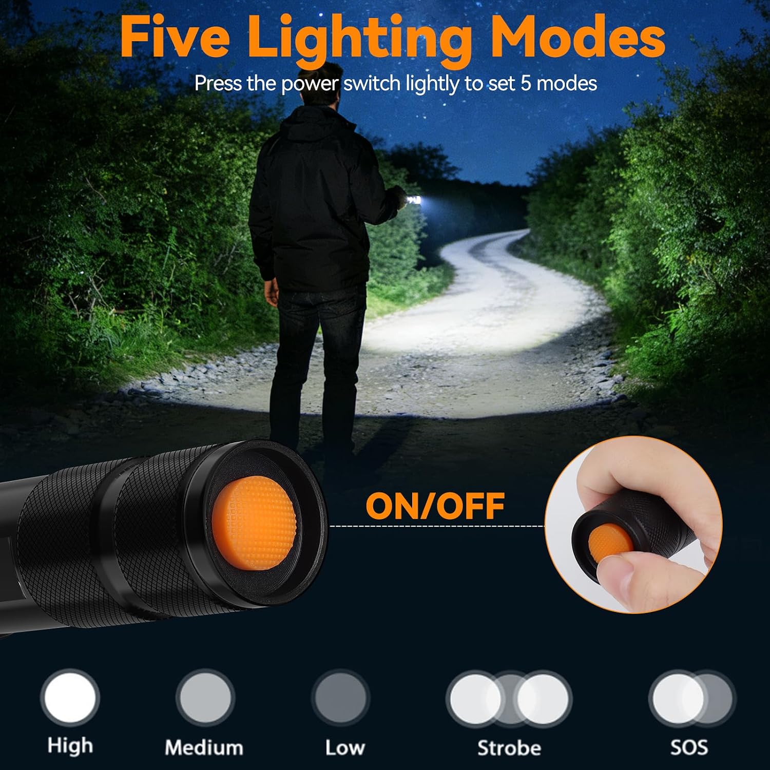 Detalle de BESTSUN 2 Pack Tactical Flashlight Torch, Zoomable LED Flashlights with 5 Modes