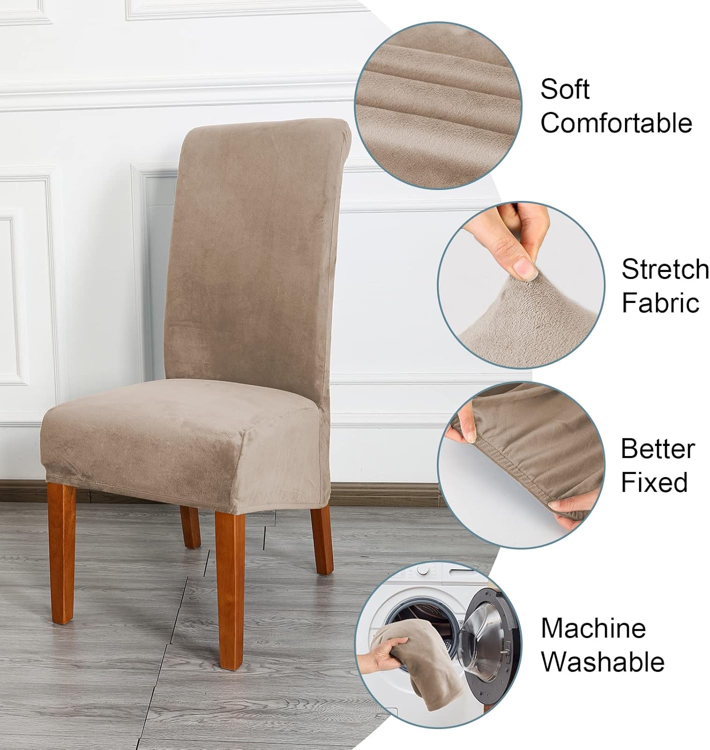 Thumbnail 3 de CMAKER Velvet Dining Chair Covers – Stretch Large Chair Slipcover, XL Camel, Set of 6