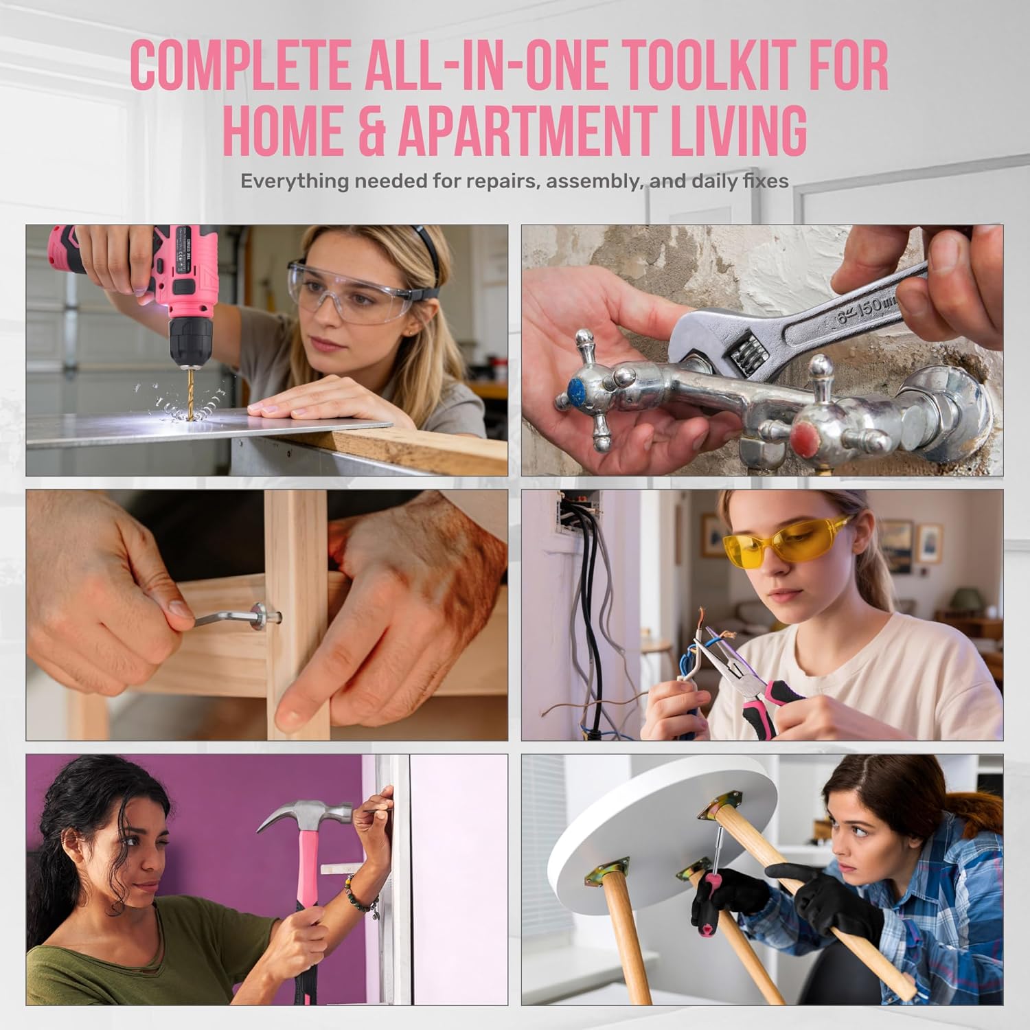 Detalle 2 de Hi-Spec DT30558P-DE 8V Cordless Drill and Pink Home Tool Set