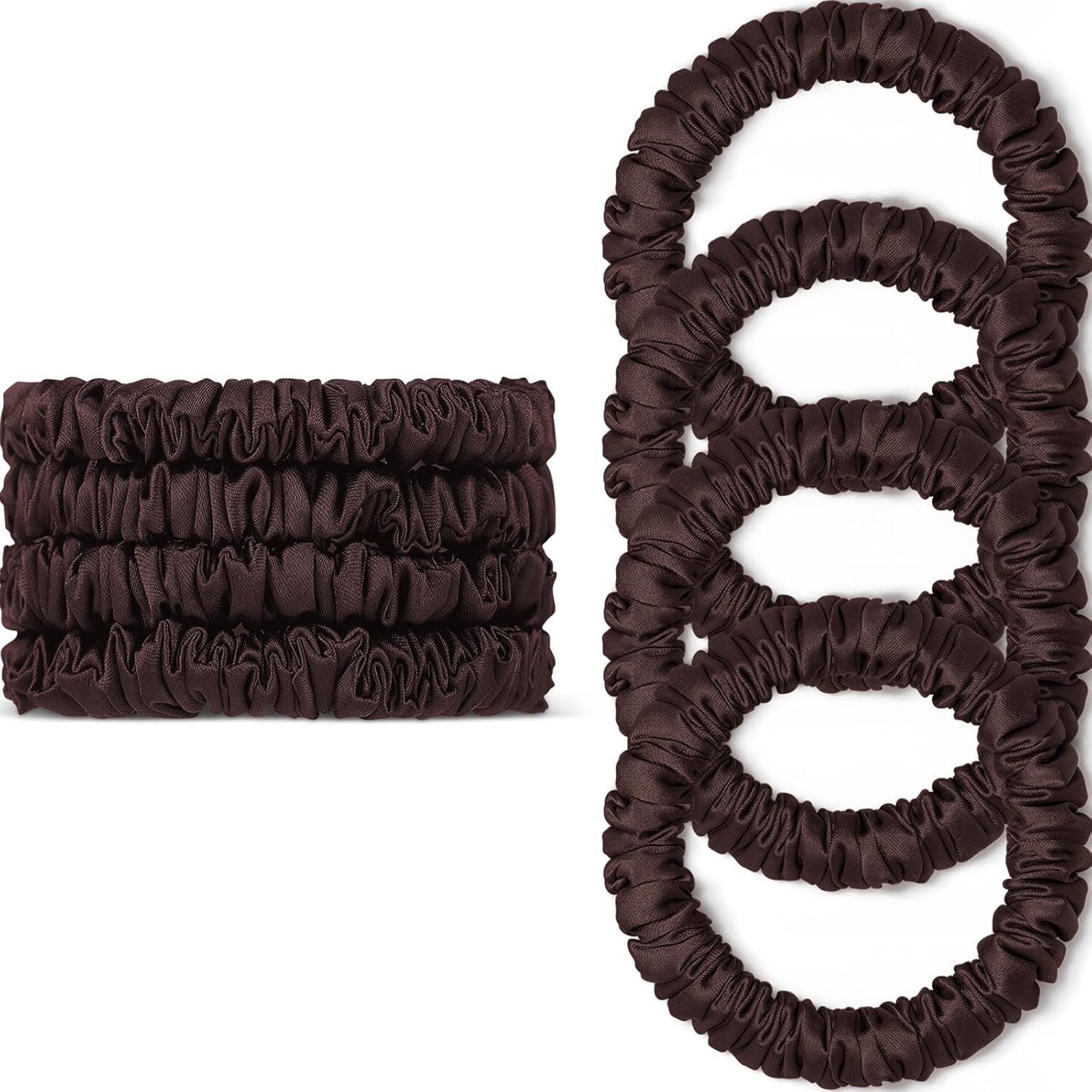 Scrunchies Seide Satin Haargummis von WantGor – 4er Pack Braun, Seidiges Haarband/Haaraccessoire