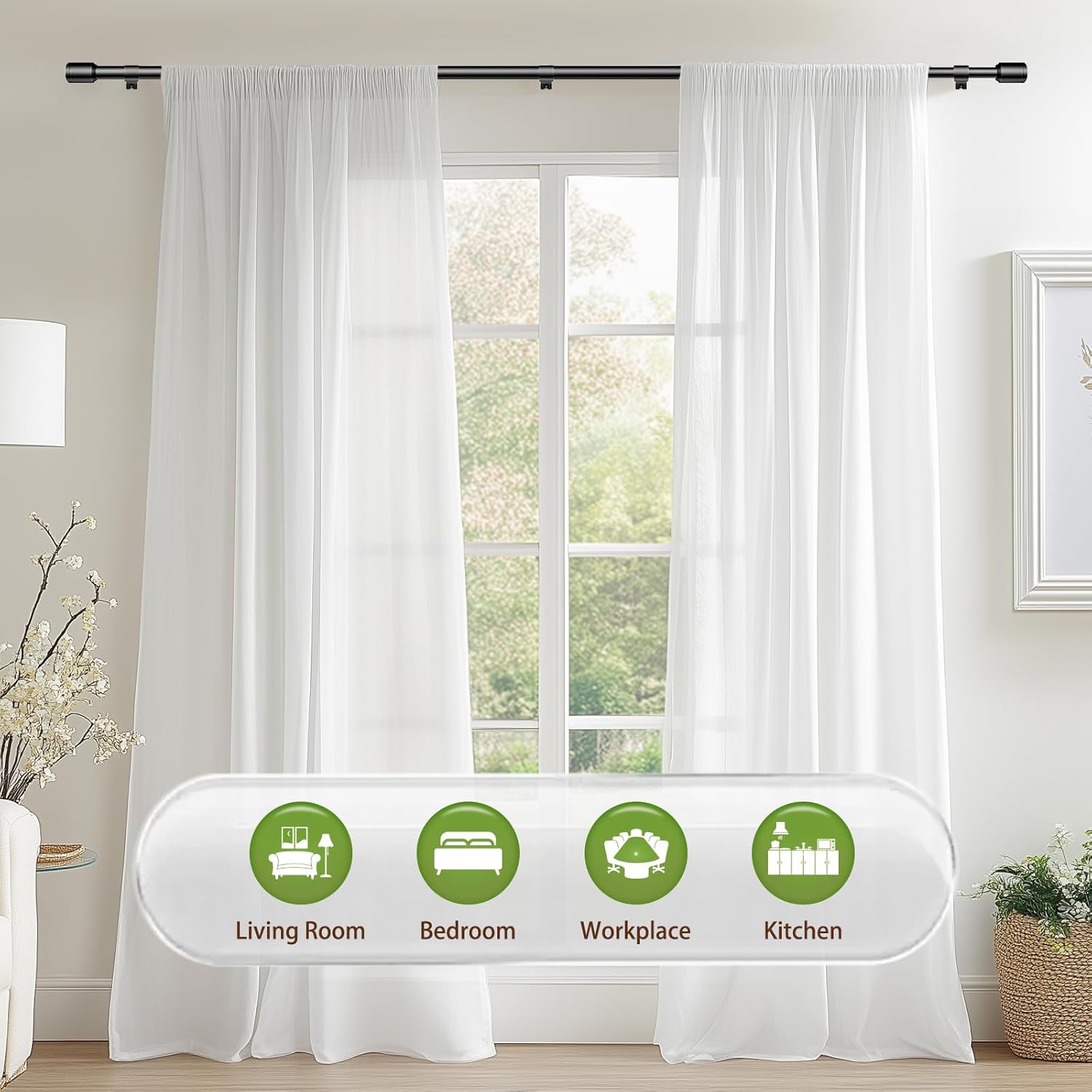 Thumbnail 5 de 5/8 Inch Adjustable Curtain Rods (2 Pack) – 30-90 Inches, Black
