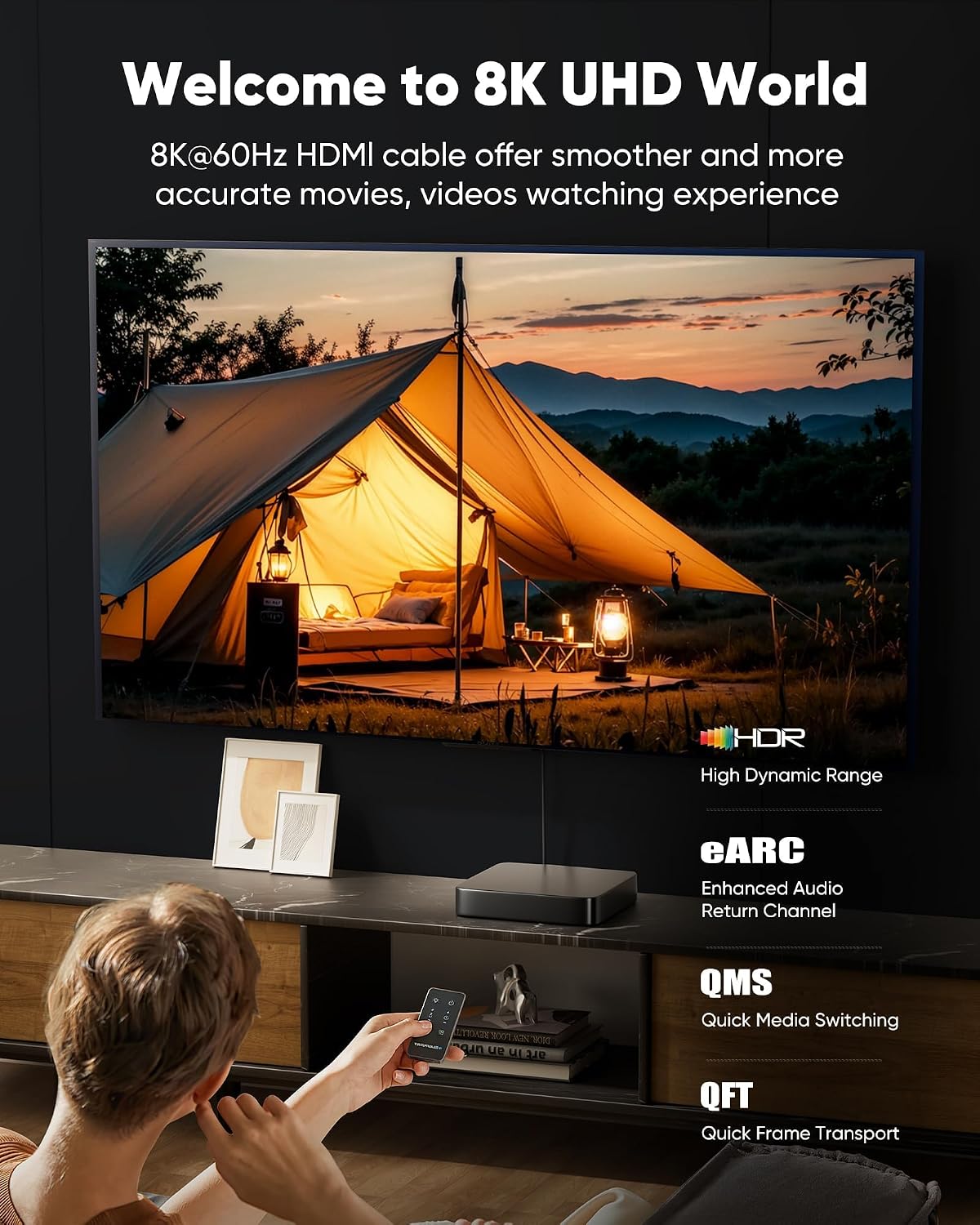Detalle de Capshi 30ft HDMI 2.1 Cable (48Gbps) for 8K/4K@120Hz – Braided, eARC, HDR