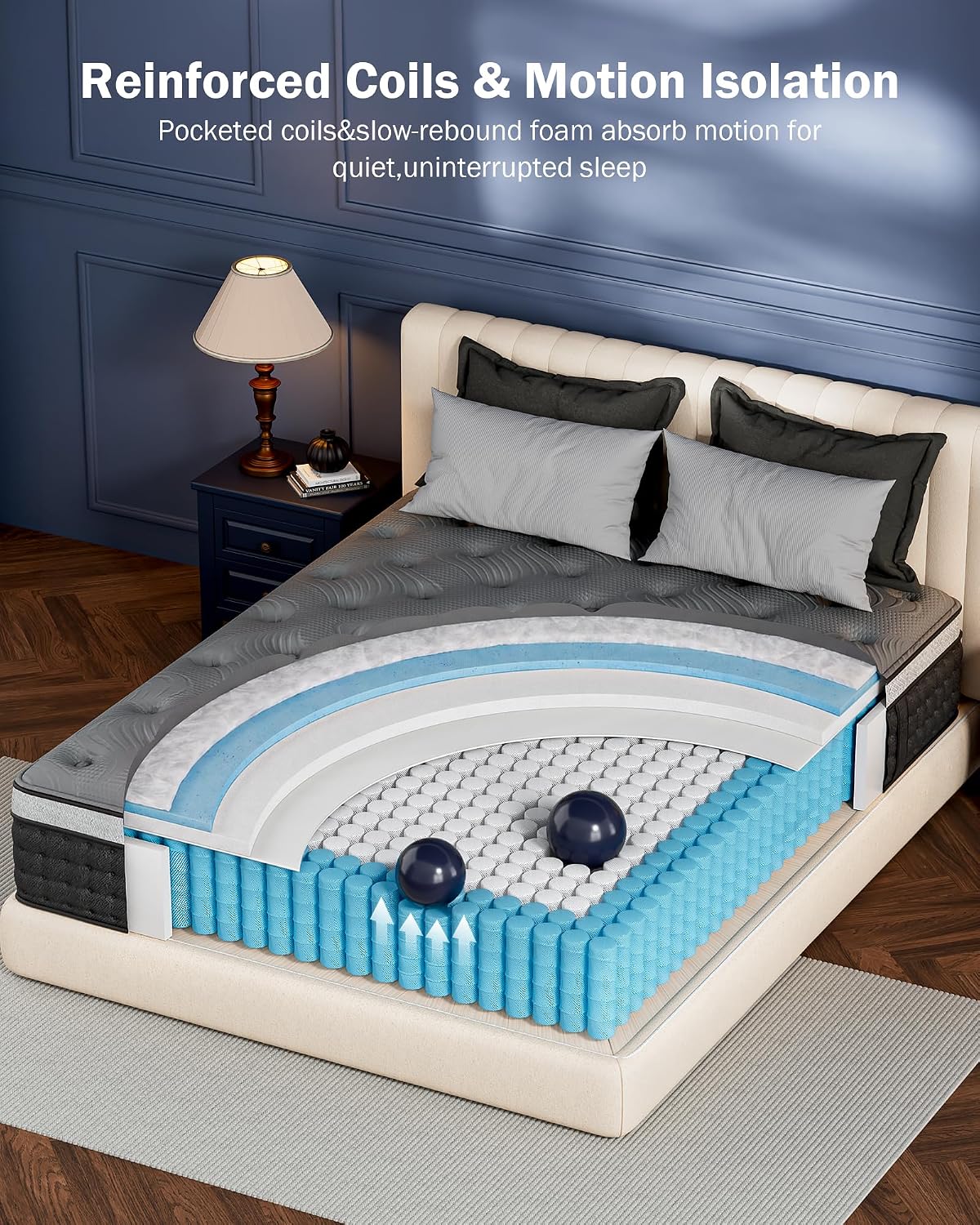 Detalle 1 de REGOSS RG12M-14 Queen-Firm-1 14-Inch Firm Hybrid Queen Mattress
