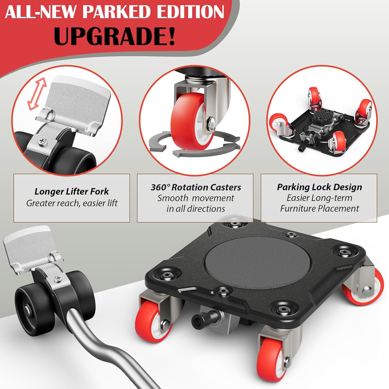 Thumbnail 1 de ONEON Heavy Duty Furniture Movers with Wheels Dolly – 1100 lbs capacity, 360° Castors, auxiliary lifter
