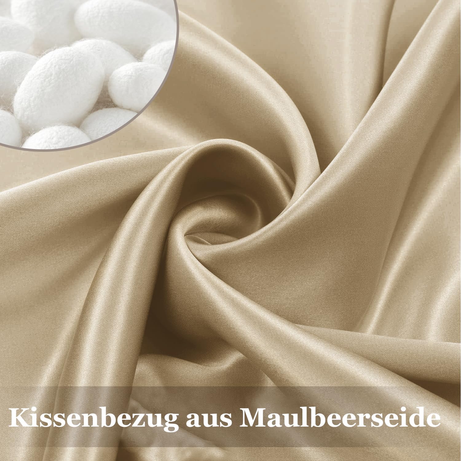 Detalle de Adubor 100% Seidenkissenbezug 80x80 cm (23 Momme, beidseitig, verdeckter Reißverschluss) – Taupe, 1 Stück