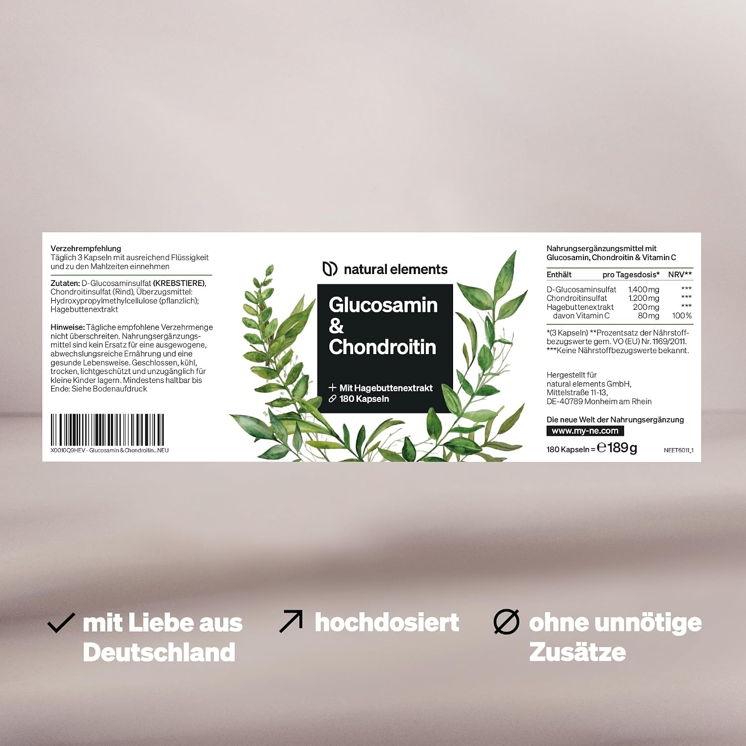 Thumbnail 4 de natural elements Glucosamin & Chondroitin 180 Kapseln – Gelenkformel
