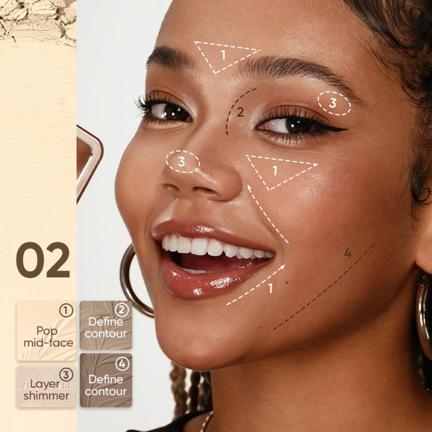 Detalle de JUDYDOLL Highlight & Contour Palette (Warm Skin Tone) — 4-color matte compact for beginners, blendable face makeup