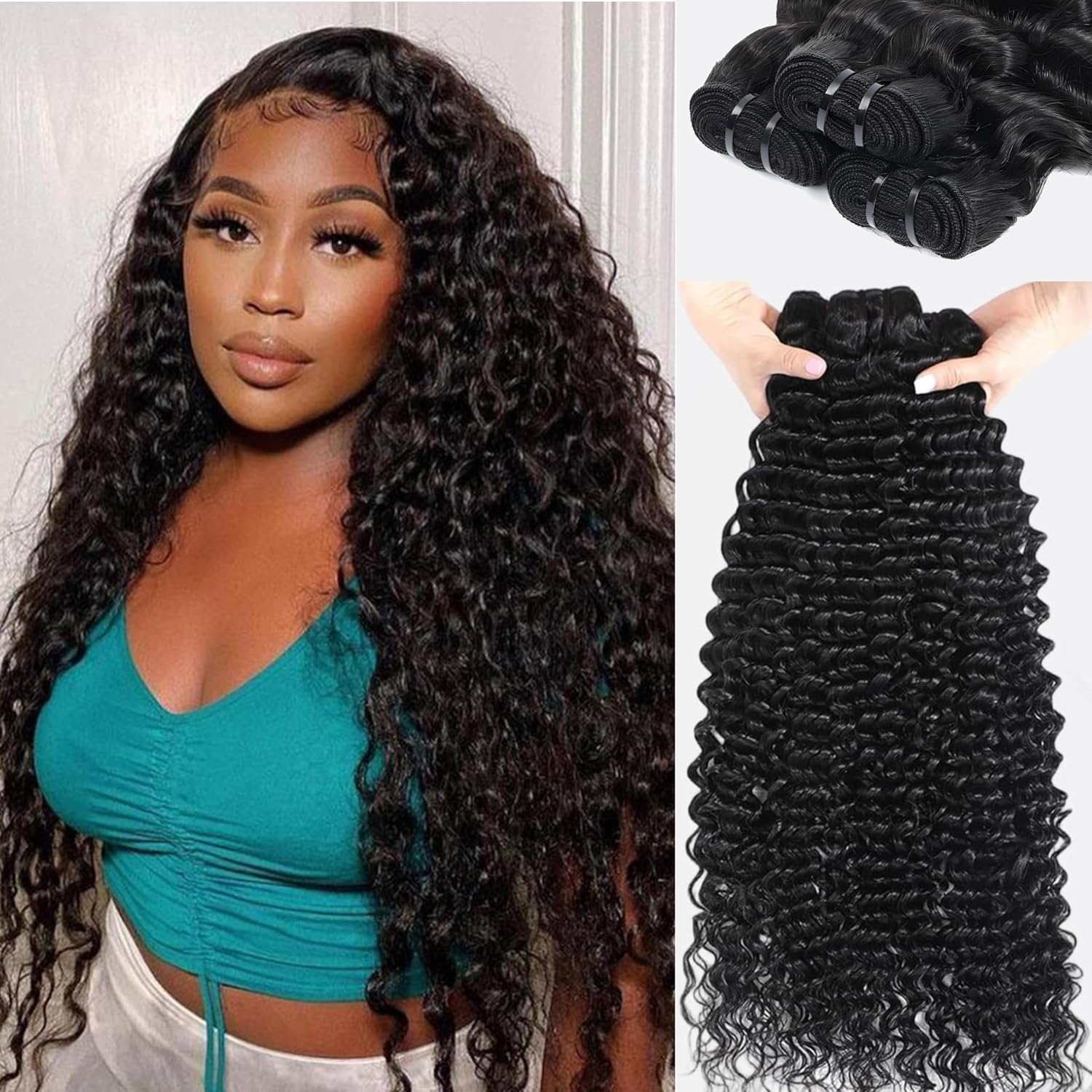 Detalle de Raw Bundles Human Hair Deep Wave — 15A Unprocessed Curly Bundles (22, 24, 26 Inches)