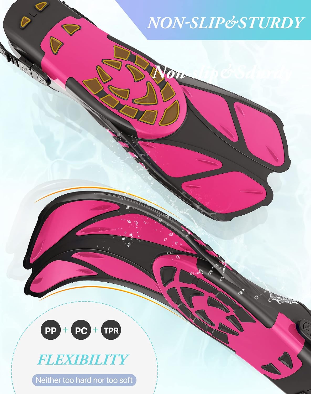 Detalle de Greatever Snorkel Fins Adjustable Buckles Open Heel — Travel-Size Short Swim Fins for Snorkeling and Diving