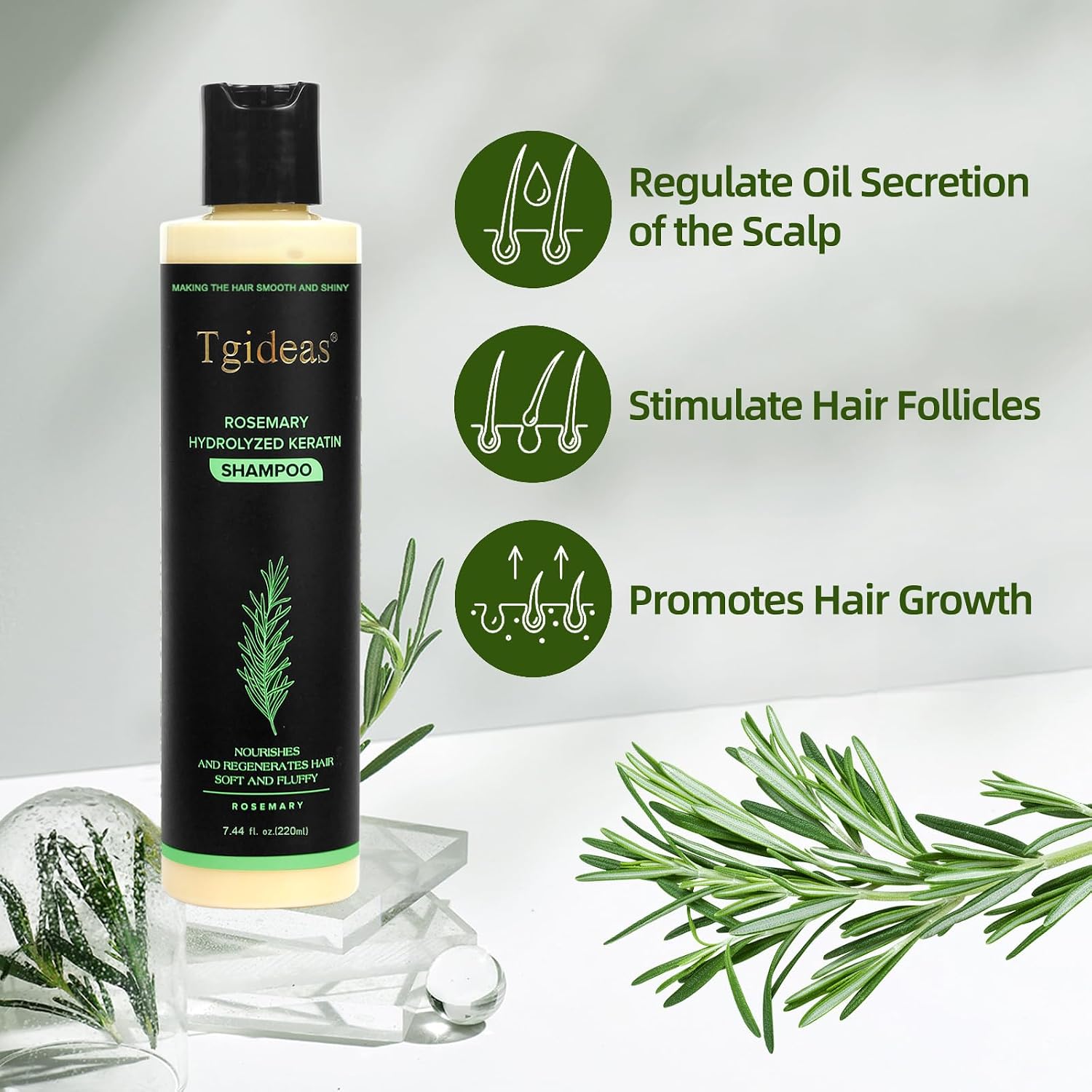 Detalle 2 de Tgideas Rosemary & Biotin Shampoo for Thinning Hair: Gentle Daily Care for Fuller, Stronger Strands