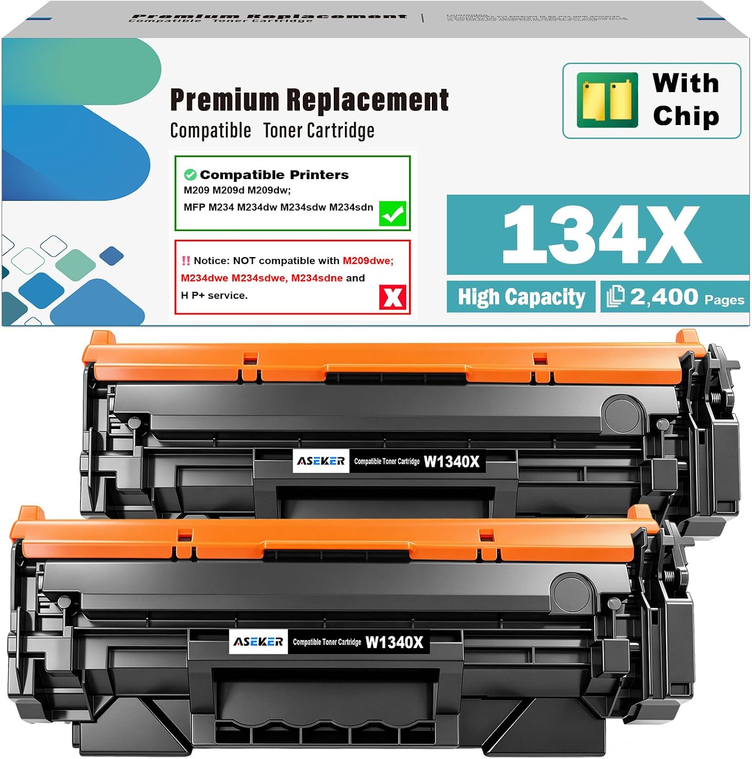 Detalle de ASEKER 1340X-CP-2BK 134X W1340X Black Toner, 2-Pack with Chips