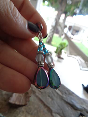 Detalle de Boucles d'oreilles en verre bleu par ASAI Bolivien Ethno Tribal Manufaktur