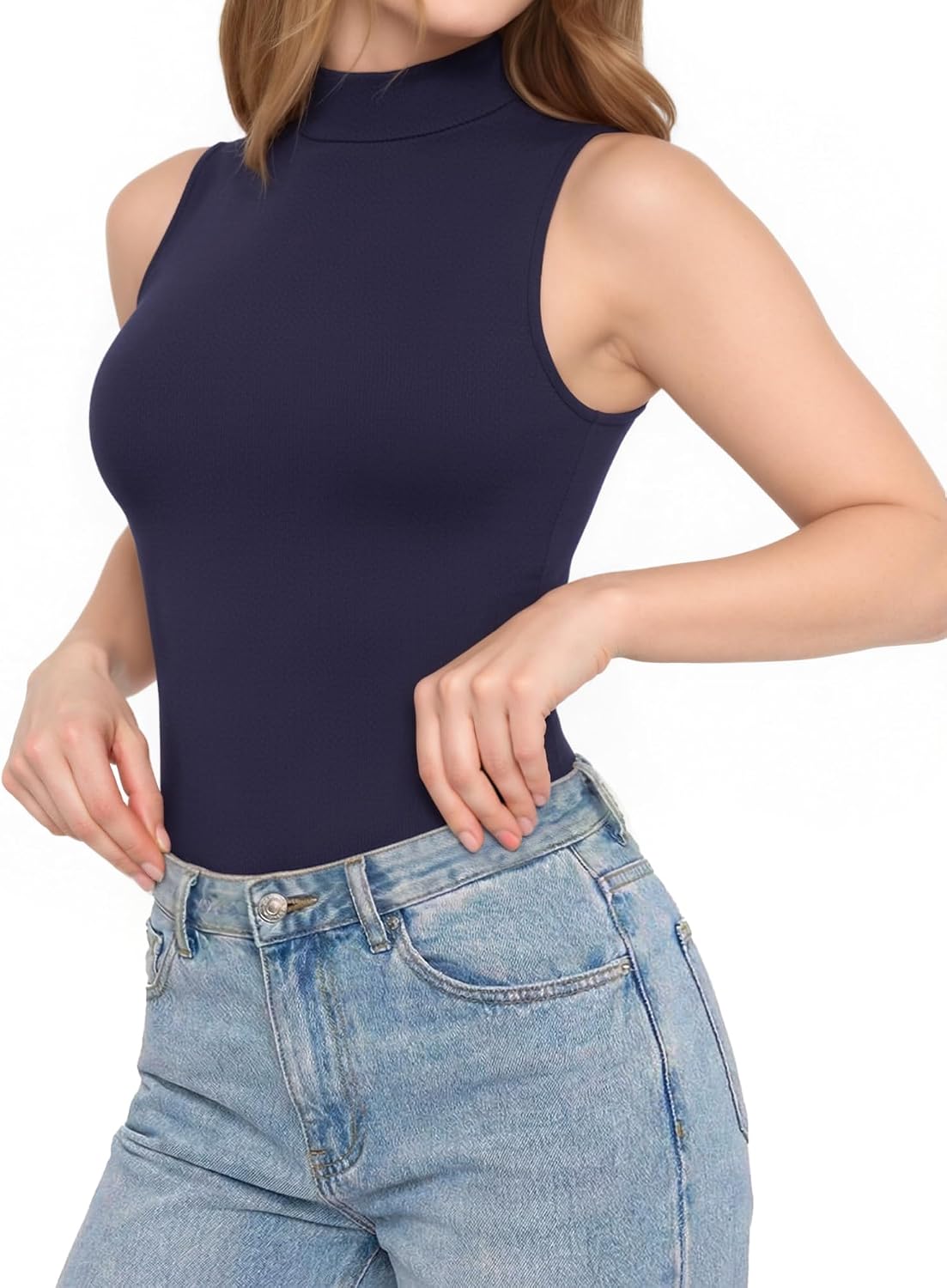 Detalle de ALGALAROUND Women’s Turtle Neck Sleeveless Bodysuit with Snap Closure