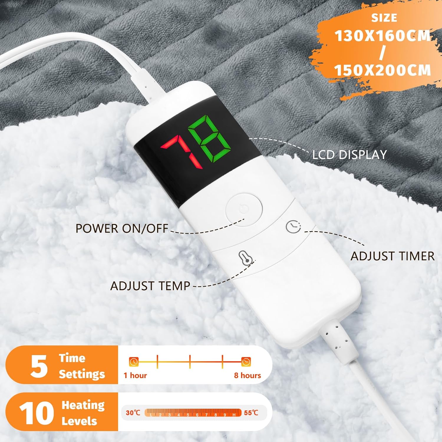 Thumbnail 1 de BOMOVA Electric Heated Blanket Single Throw 130x160cm 🌡