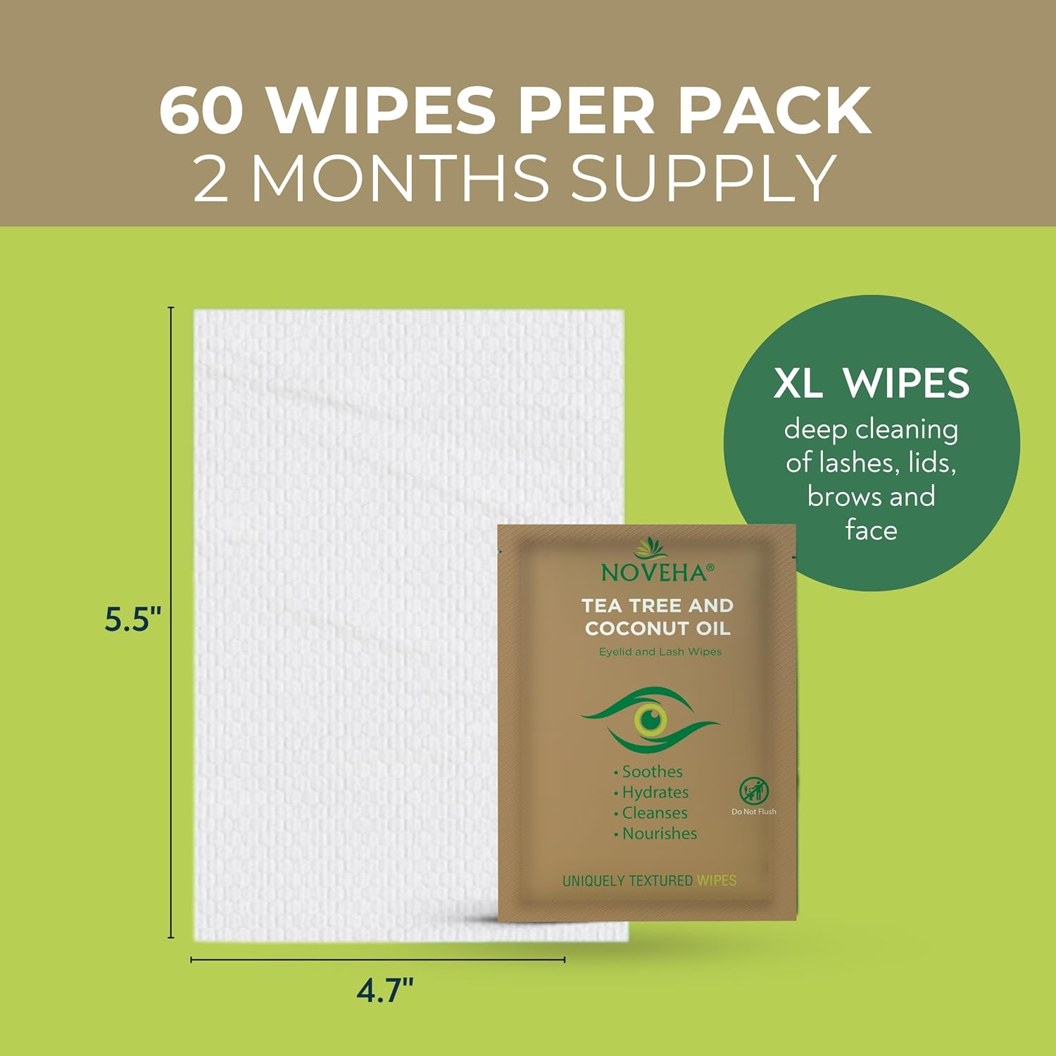Thumbnail 4 de NOVEHA 60-Count Tea Tree & Coconut Oil Eyelid & Lash Wipes for Demodex, Blepharitis & Itchy Eyes