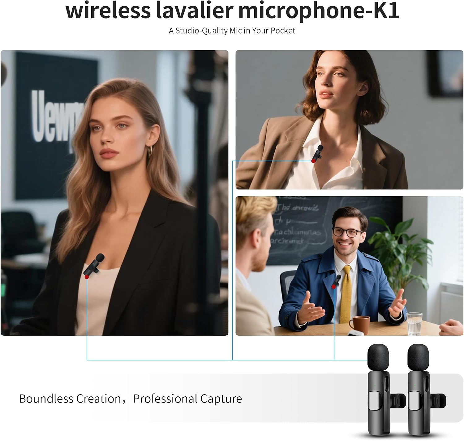 Detalle 2 de Uewpv 2026 Microfono Wireless: Kit dualità per Vlog e contenuti social