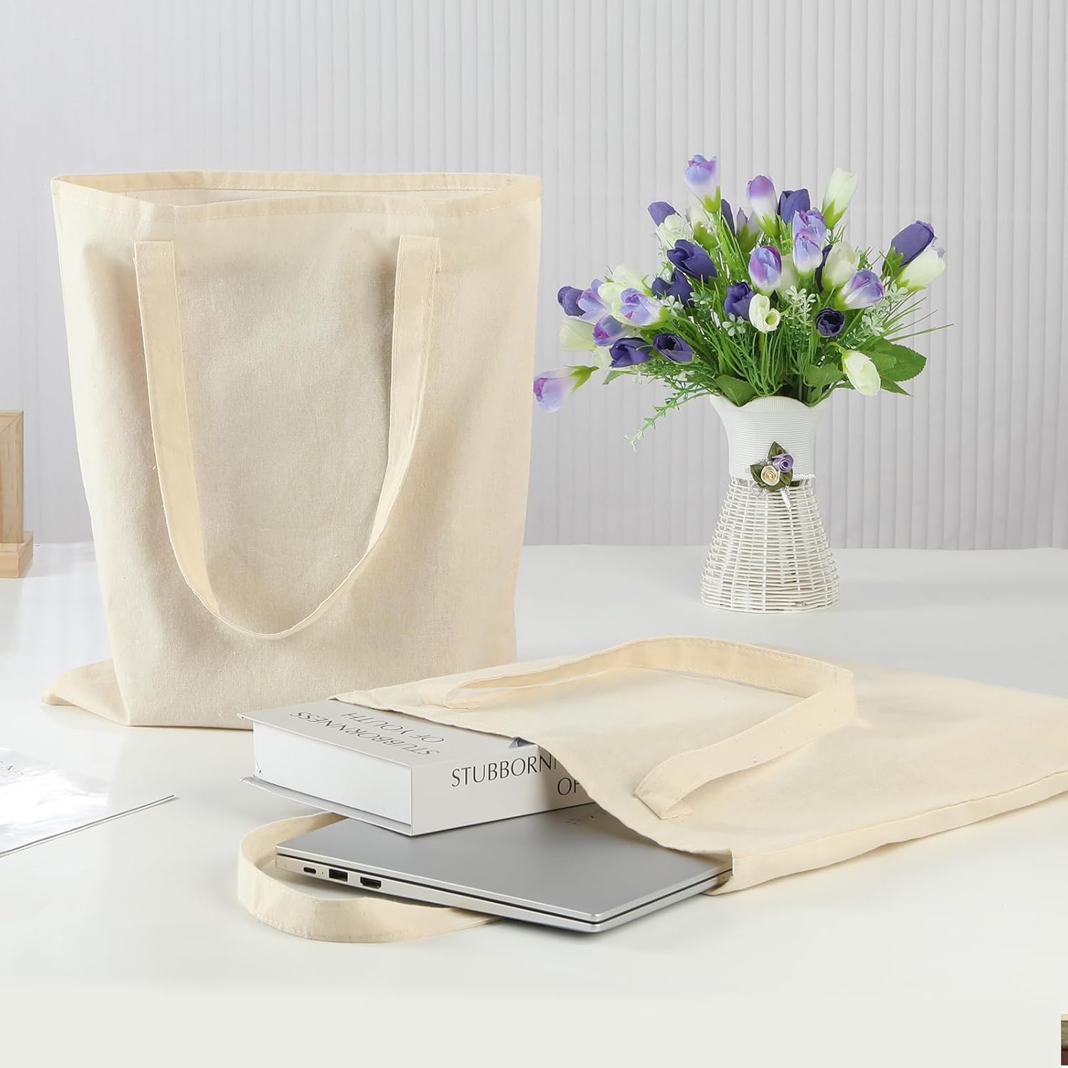 Thumbnail 2 de Carbrea 12 Pack Canvas Tote Bag (Lightweight Thin) – Beige blank reusable bags for DIY, sublimation, and gifting