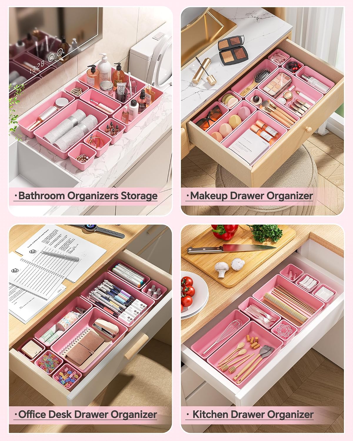 Detalle 2 de KEMETHY H25-Pink 25-Piece Plastic Drawer Organizer Set, 4 Sizes