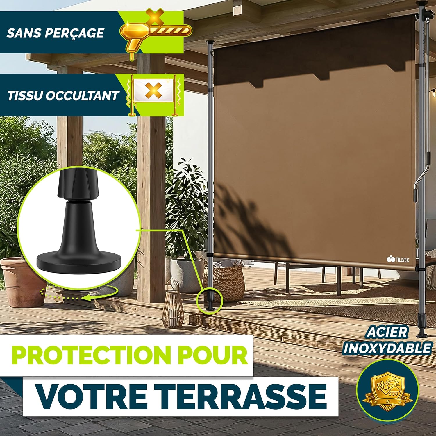 Thumbnail 3 de Store vertical tillvex 200 x 310 cm taupe avec manivelle, sans perçage