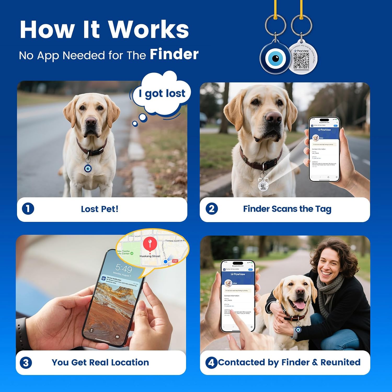 Detalle de PawView QR Code Dog Tag UK – 2 Pack Personalised Pet ID Tag with Real-time Alerts