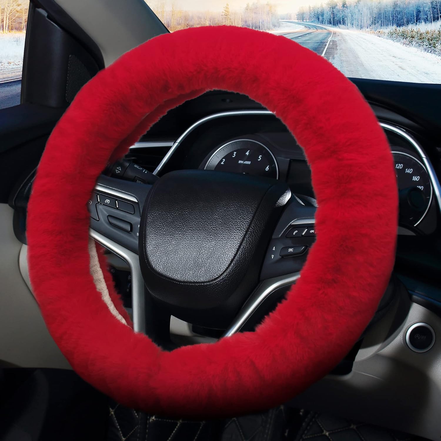 Thumbnail 6 de Pahajim Fluffy Steering Wheel Cover: Soft Furry Comfort for Winter Driving (36–39cm, Pink/White)