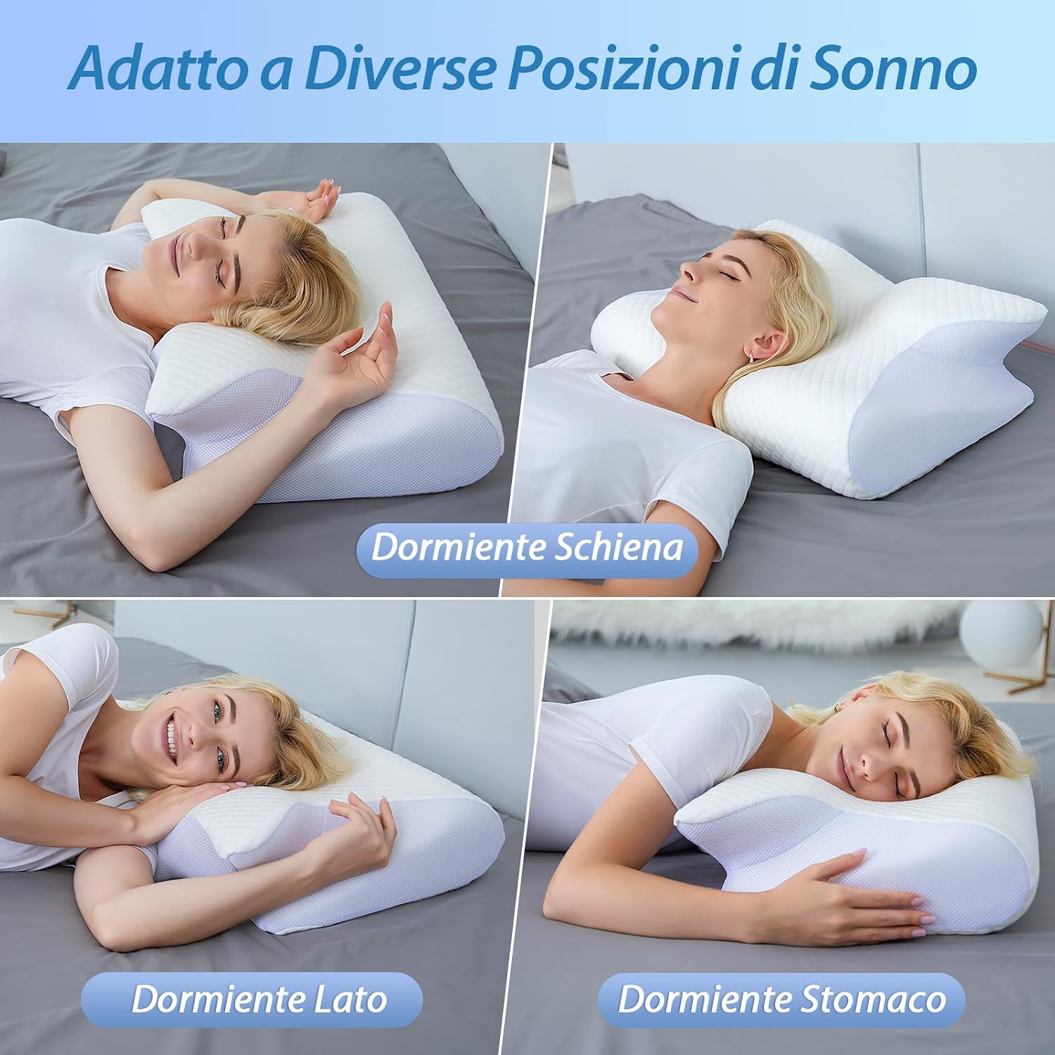 Thumbnail 5 de HOMCA Cuscino Cervicale 2 in 1 in Memory Foam: supporto ergonomico con federa sfoderabile (60x40x12/14 cm)