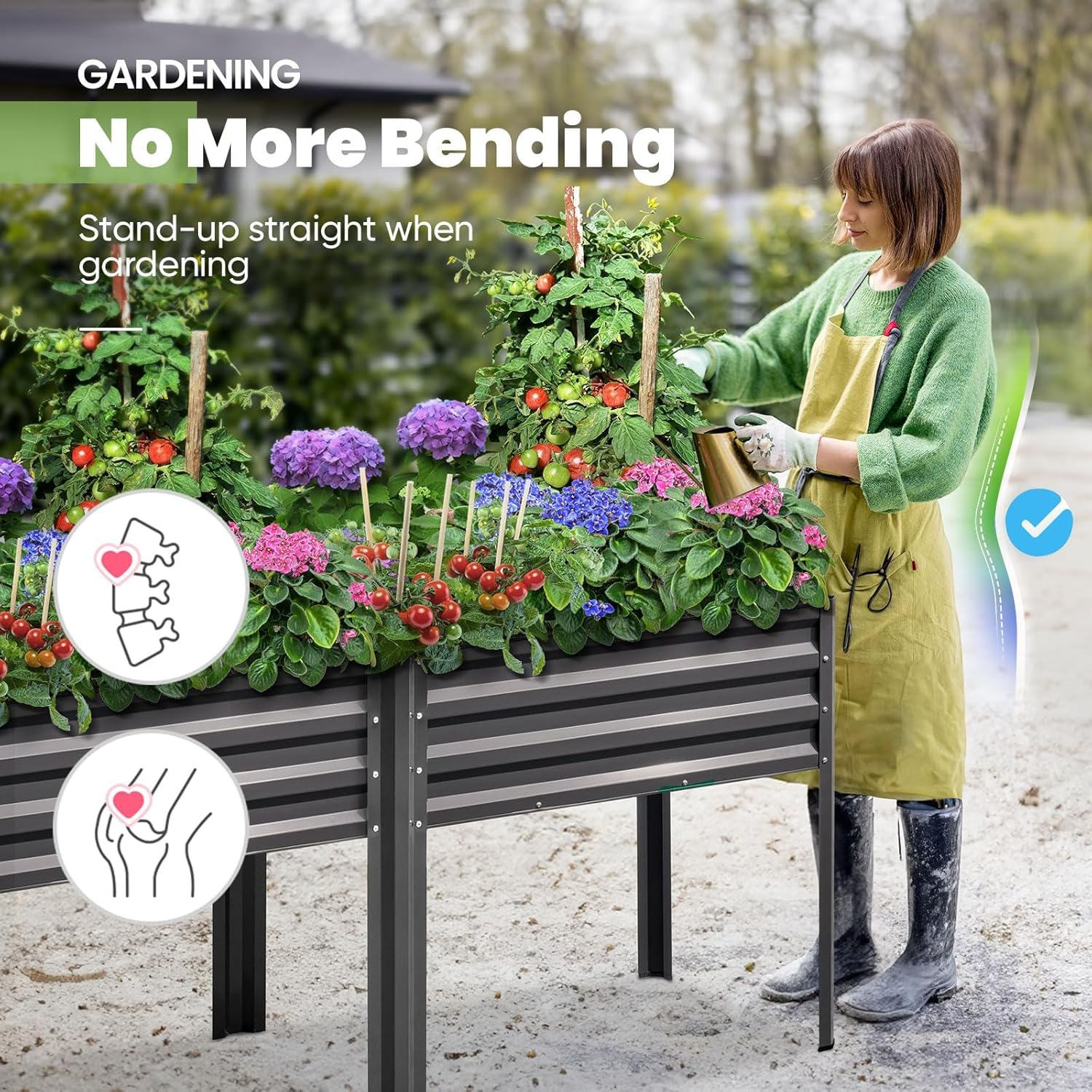 Detalle de KING BIRD Raised Garden Bed with Legs (Galvanized) — Dark Grey Elevated Planter Box, 600 lb Capacity