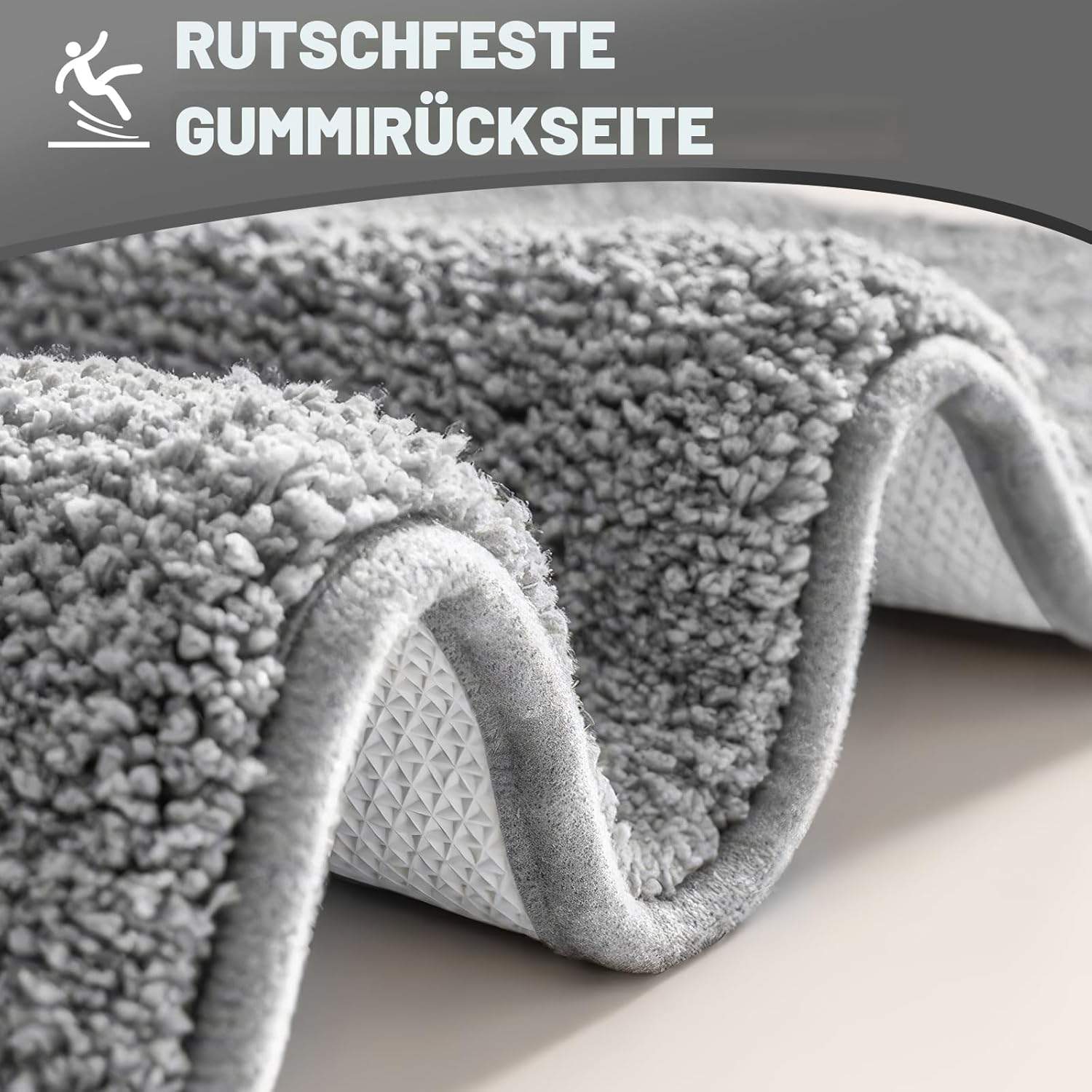 Thumbnail 3 de wyewye Mikrofaser-Badematte 60x120 cm Grau – 2 cm Dicke, super saugfähig und rutschfest
