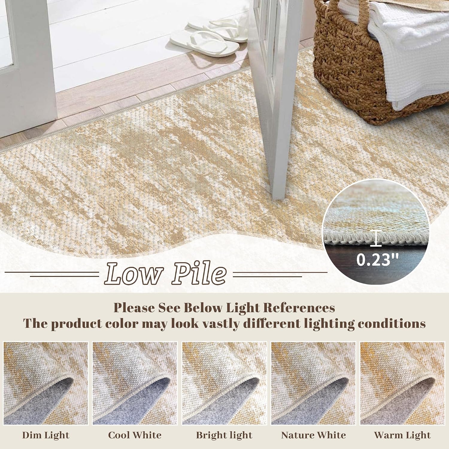 Detalle de TTelephant Nina 3' x 8' Runner Rug, Beige/Yellow, Machine Washable