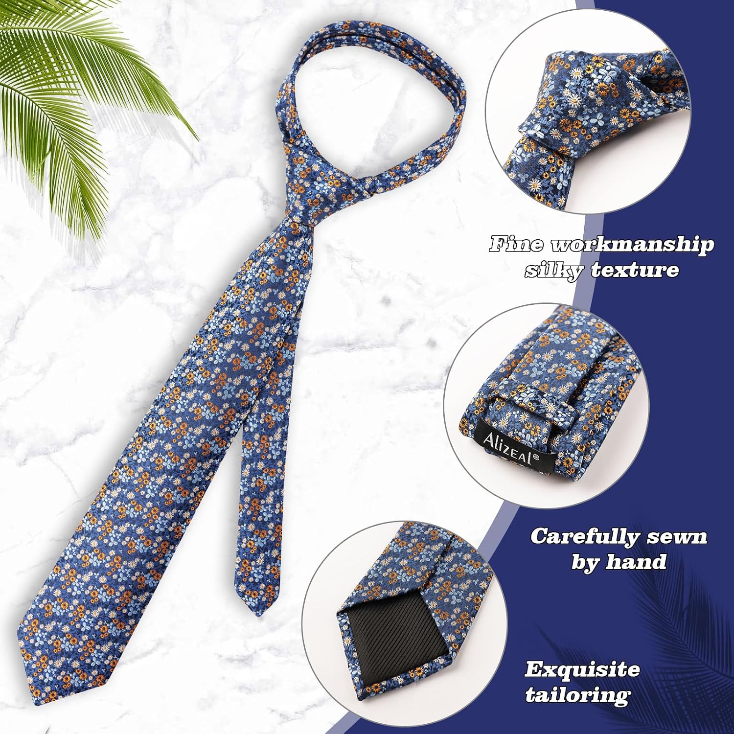 Thumbnail 3 de Alizeal Floral Patterned 8cm Tie with Pocket Square Set
