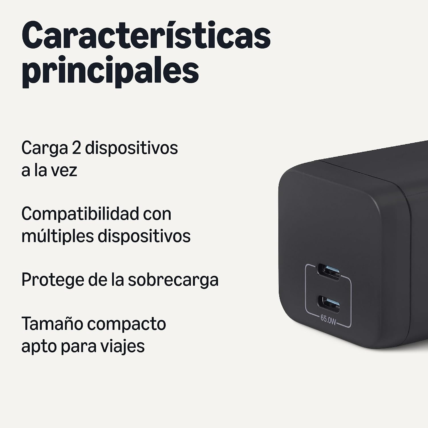 Detalle 2 de Amazon Basics Cargador USB-C Nano GaN 65W