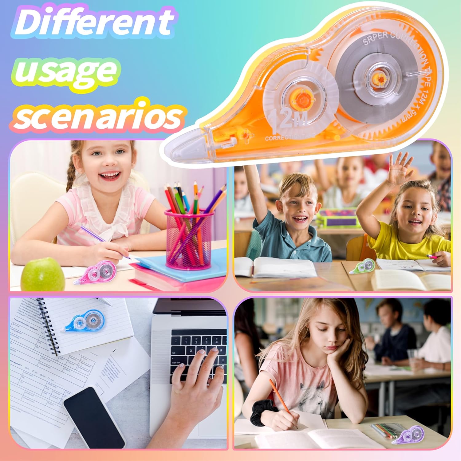 Thumbnail 5 de Jewan Bianchetto a Nastro 12 m x 5 mm — 10 pezzi, correttore a nastro con protezione per bambini e studenti