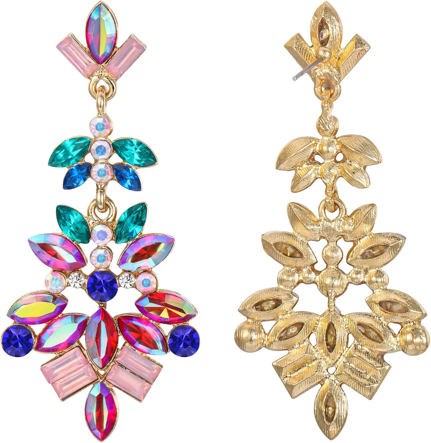 Detalle de Clearine Boucles d'oreilles Statement Marquise Square Crystal Cluster Art Deco pour Femme Multicolor Ton d'or