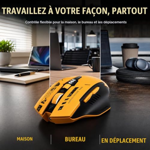 Thumbnail 4 de inphic A9 souris gamer rechargeable, trois modes, 12 800 DPI, RVB, jaune