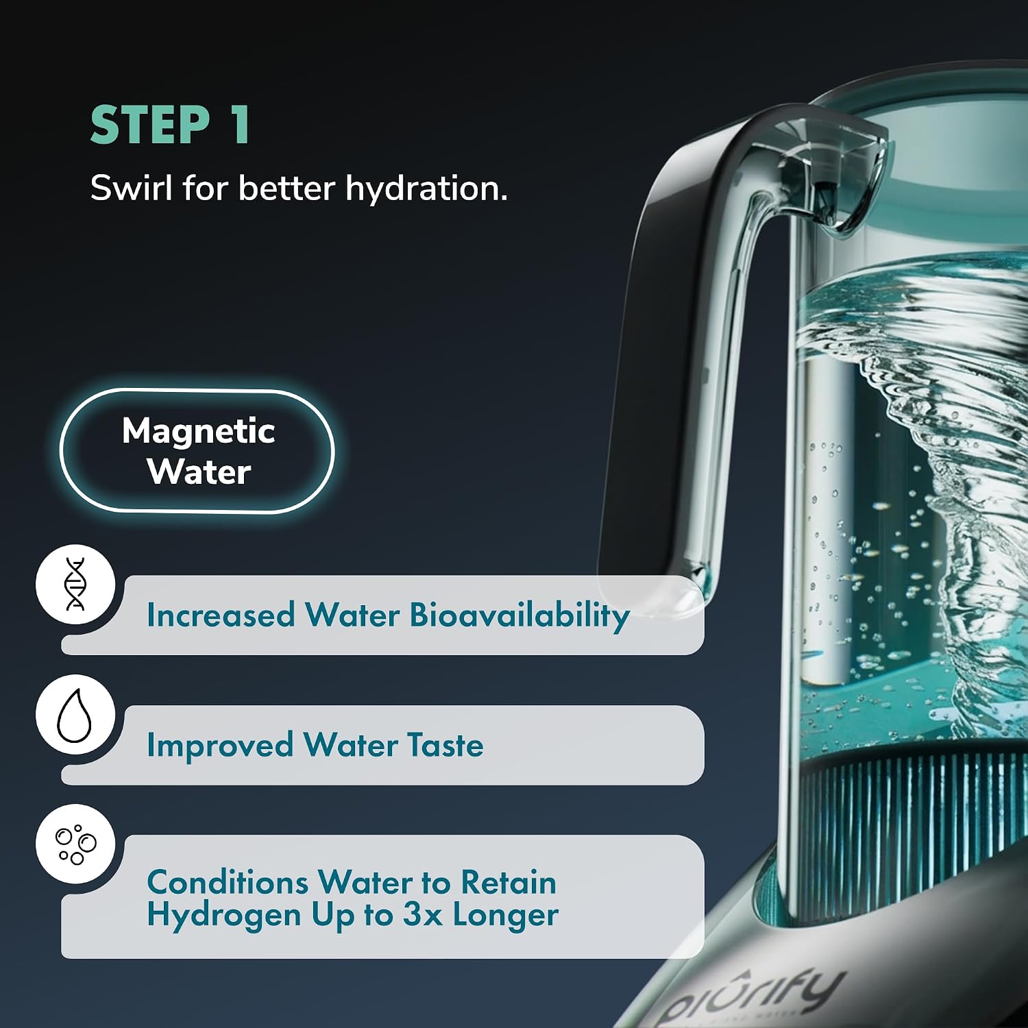 Detalle 2 de PIURIFY PWH2022 3-in-1 Hydrogen Water Pitcher, 50 oz BPA-Free Tritan