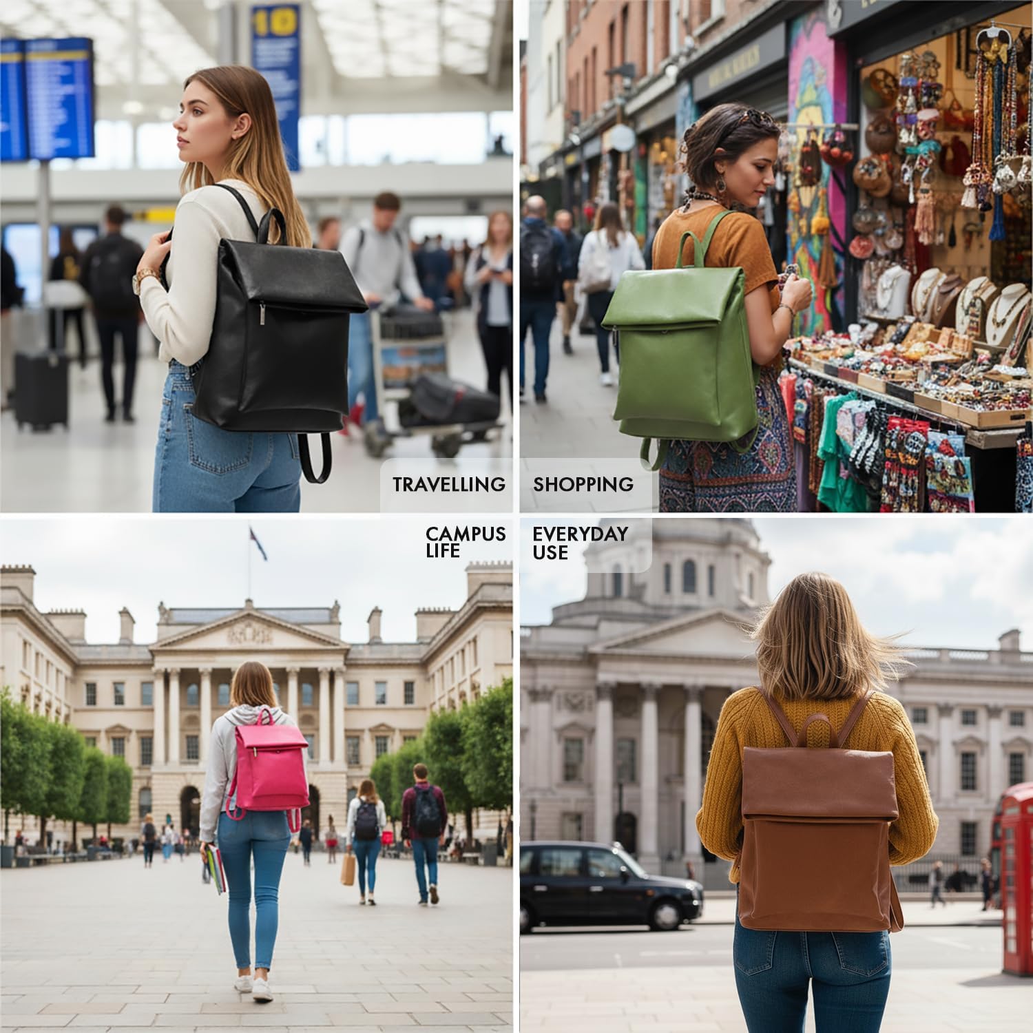 Thumbnail 1 de Woodland Leathers Women's Fashion Small Backpack (Green Roll Top) with Anti-Theft Zipper