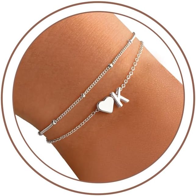 Detalle de TINGN Bracciale da donna oro argento 14K placcato – monogramma a cuore, design multistrato