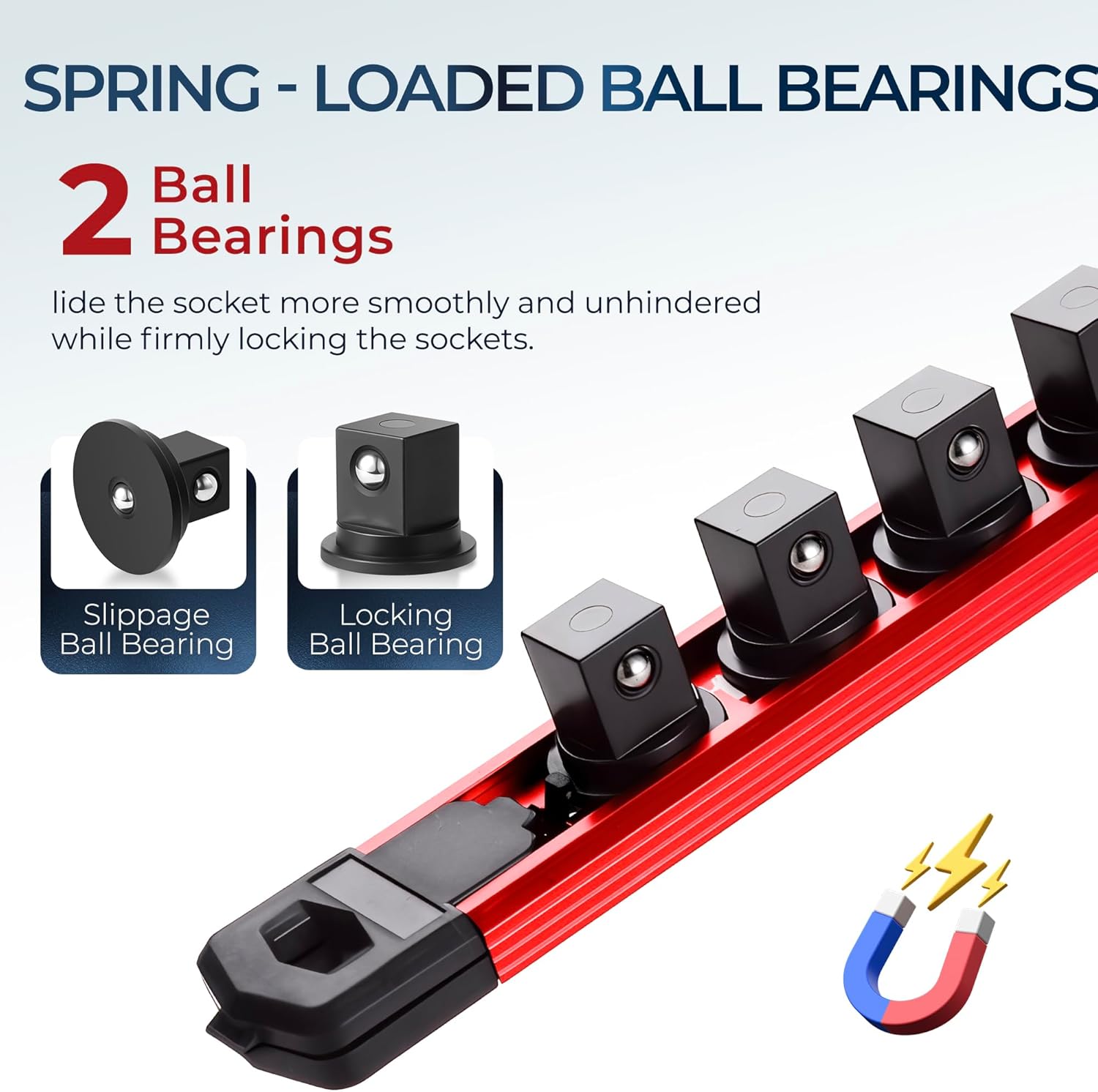 Thumbnail 1 de Reniteco Magnetic Socket Organizer Set (3PC) for 3/8-Inch Drive Sockets — 360° Swivel Socket Rail