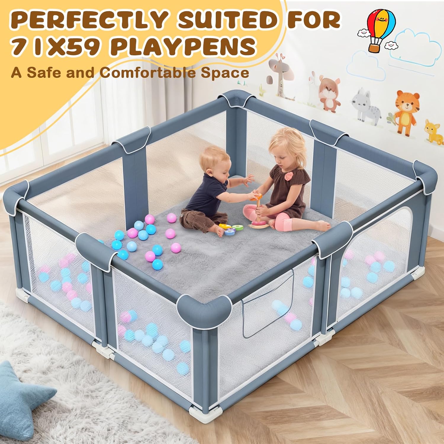 Thumbnail 6 de Yozoia Baby Play Mat 71 x 59 – Thick, Ultra-Soft Floor Mat with Non-Slip Bottom