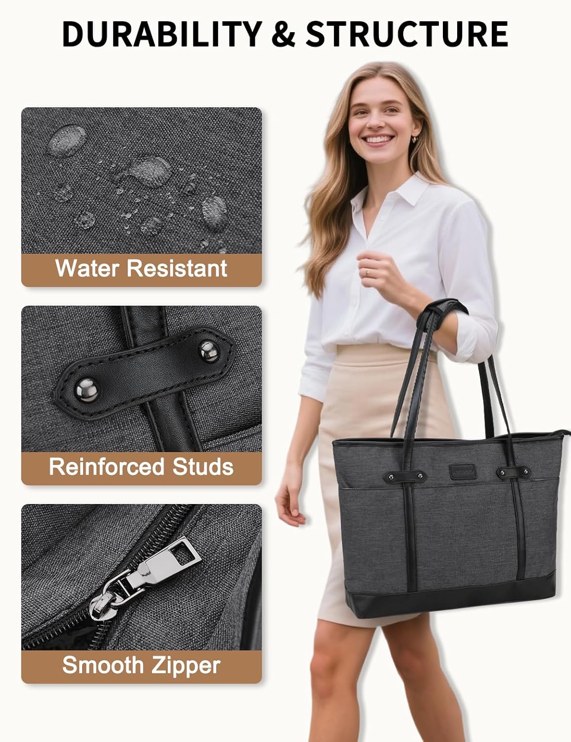 Detalle 2 de RAVUO Women’s Laptop Bag: Water-Resistant 15.6 Inch Laptop Tote with Small Pouch