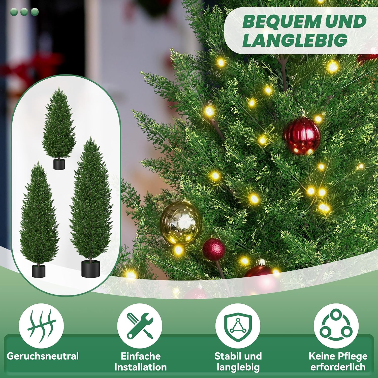 Detalle 2 de LZQ Set of 2 150 cm Artificial Cypress Trees with Pots, UV-Resistant