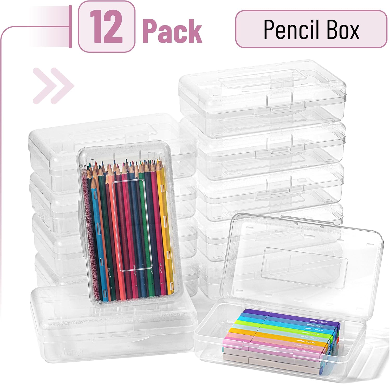 Detalle 2 de Mr. Pen ELAH012M432VCQ Clear Plastic Pencil Boxes, 12-Pack