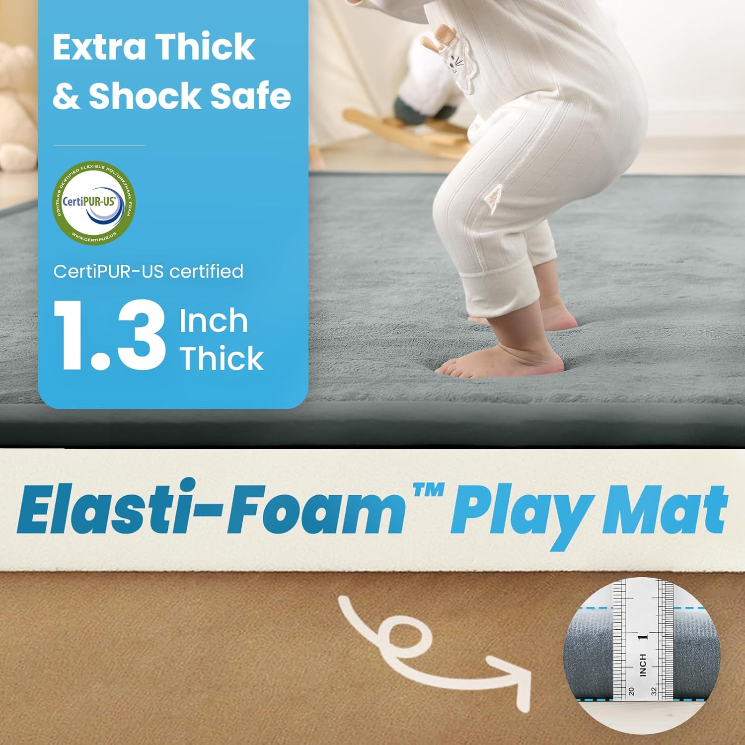 Detalle 2 de PaPaMat 1.3" Thick Baby Play Mat, 59 x 71 Non-Slip Padded Floor Mat