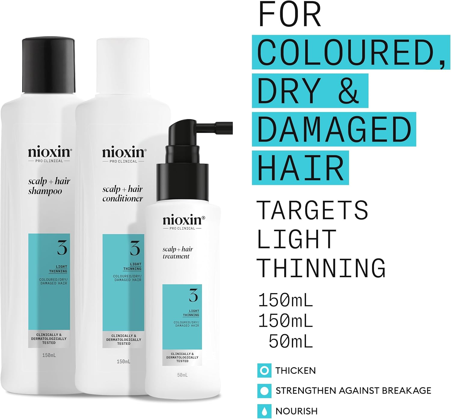 Thumbnail 2 de Nioxin System 3 Hair Thickening System for Damaged Hair (Light Thinning) with Biotin & Niacinamide – Shampoo, Conditioner, Serum