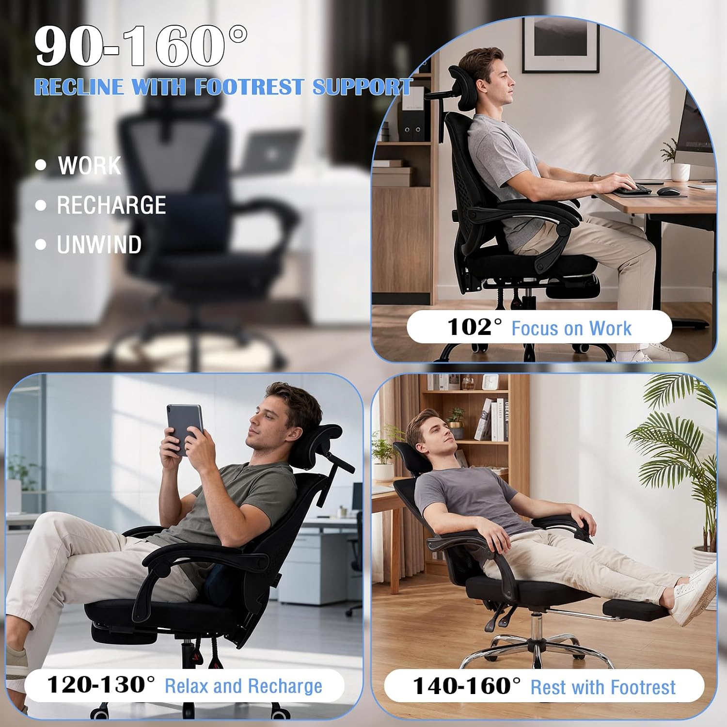 Detalle de Ergonomic Office Chair with Footrest, Mesh Back