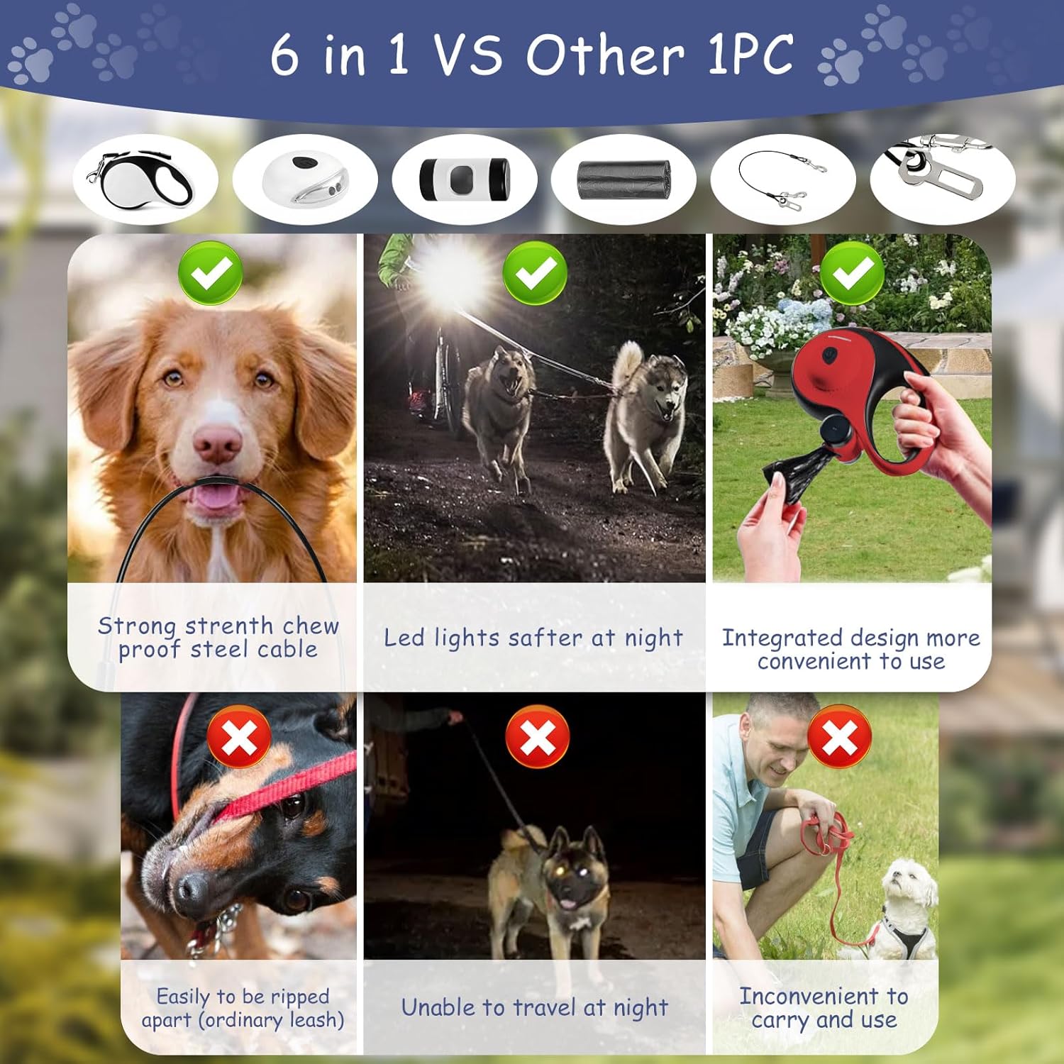 Thumbnail 4 de VTOPVMAX Retractable Dog Lead 8m (26ft) with LED Light & Chew‑Proof Cable, for Medium/Large Dogs up to 50kg