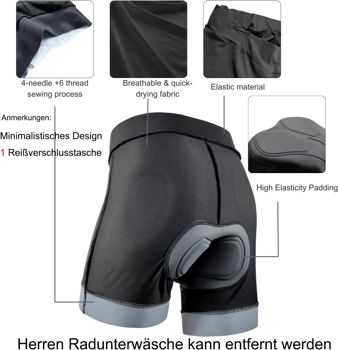 Thumbnail 4 de Wulibike MTB Radhose Herren Kurz 2-in-1 mit herausnehmbarer Innenhose und 4D-Sitzpolster