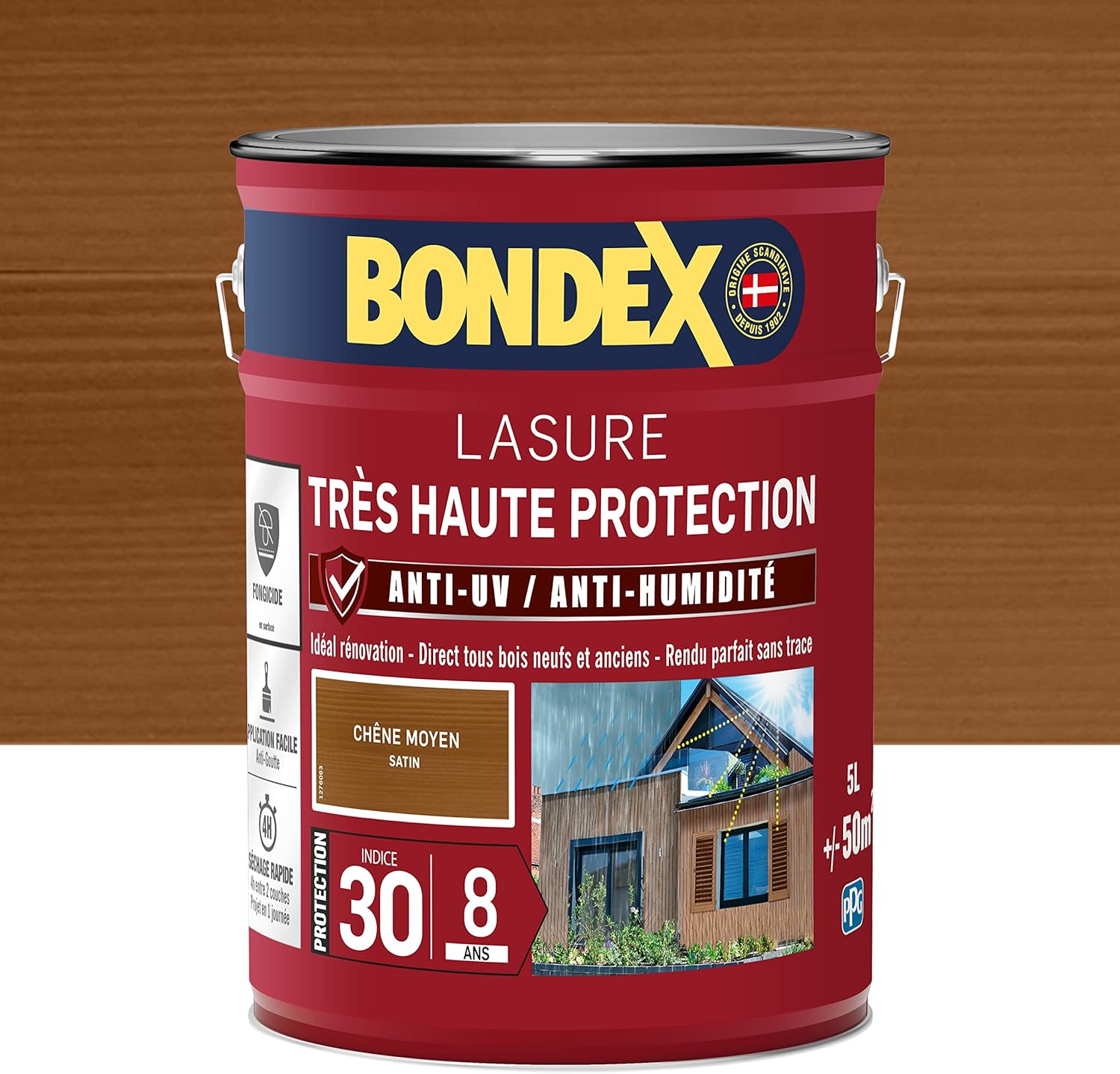 Thumbnail 1 de BONDEX Lasure 2 en 1 Très Haute Protection 8 Ans – Extérieur, Satin – 5L – Chêne Moyen